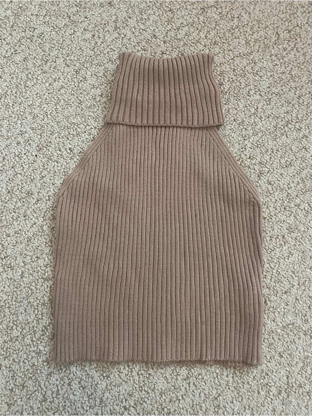 Ribbed Halter Turtleneck Sweater - Taupe